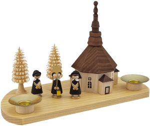 Kerzenhalter Seiffener Kirche mit Kurrende, 13 cm