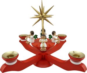 Adventsleuchter mit Musikantenengel, rot Adventsleuchter mit Musikantenengel, rot