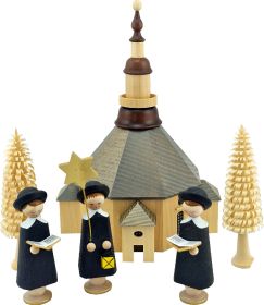 Seiffener Kirche mit Kurrende und Baum, 6-teilig Seiffener Kirche mit Kurrende und Baum, 6-teilig