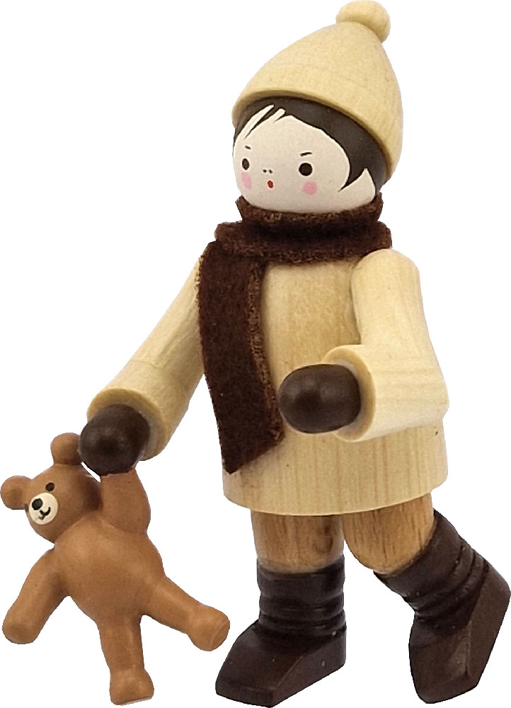 Winterkind mit Teddy, natur