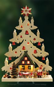 3D Schwibbogen Tanne Weihnachtsabend, rote Glöckchen, klein 3D Schwibbogen Tanne Weihnachtsabend, rote Glöckchen, klein