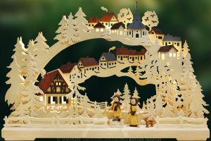 3D Schwibbogen Winterwanderung, farbige Dächer, klein 3D Schwibbogen Winterwanderung, farbige Dächer, klein