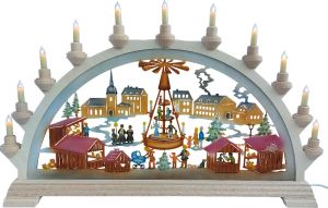 Schwibbogen Weihnachtsmarkt mit Pyramide, farbig Schwibbogen Weihnachtsmarkt mit Pyramide, farbig