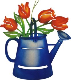 Fensterbild farbig Tulpen in Gießkanne