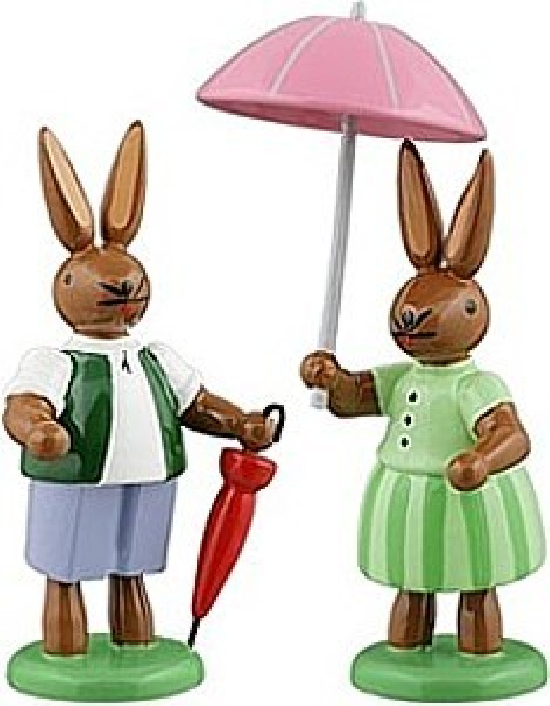 Hasenpaar mit 2 Regenschirme