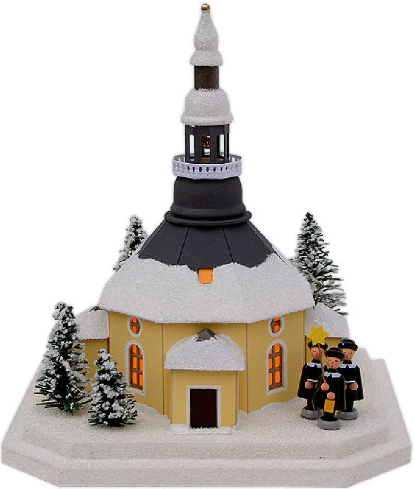 Lichterhaus Seiffener Kirche mit Kurrende, 35 cm
