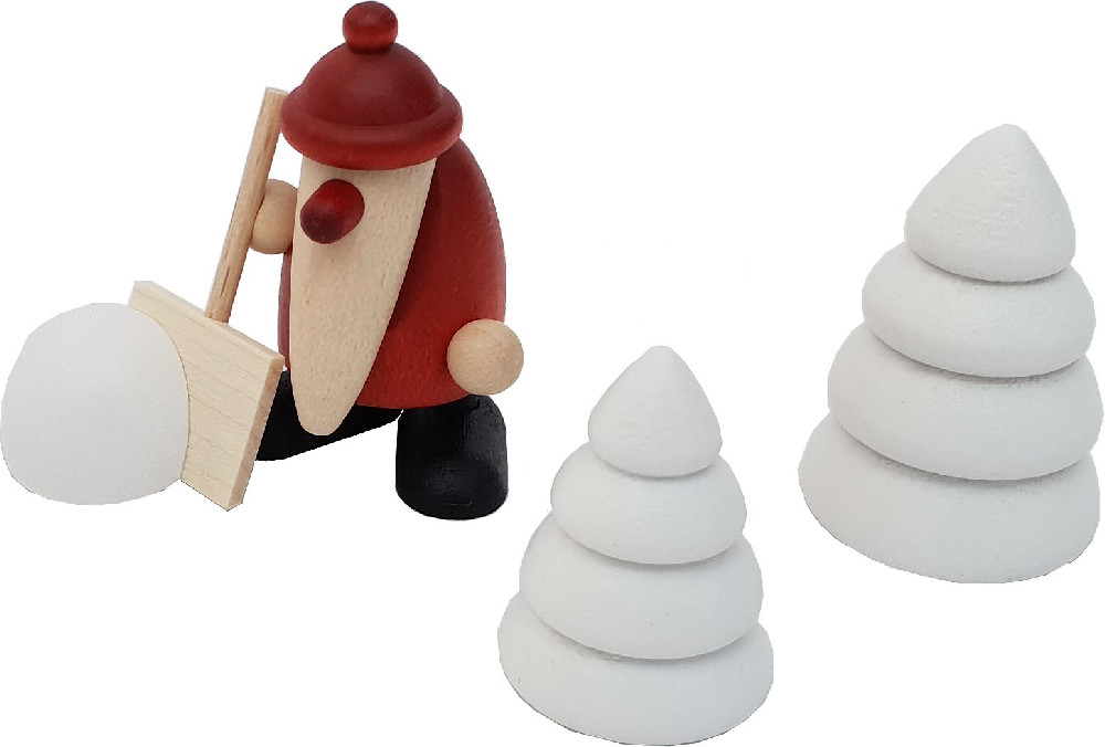 Miniatur-Set 4 - Weihnachtsmann mit Schneeschippe und 2 Winterbäumen