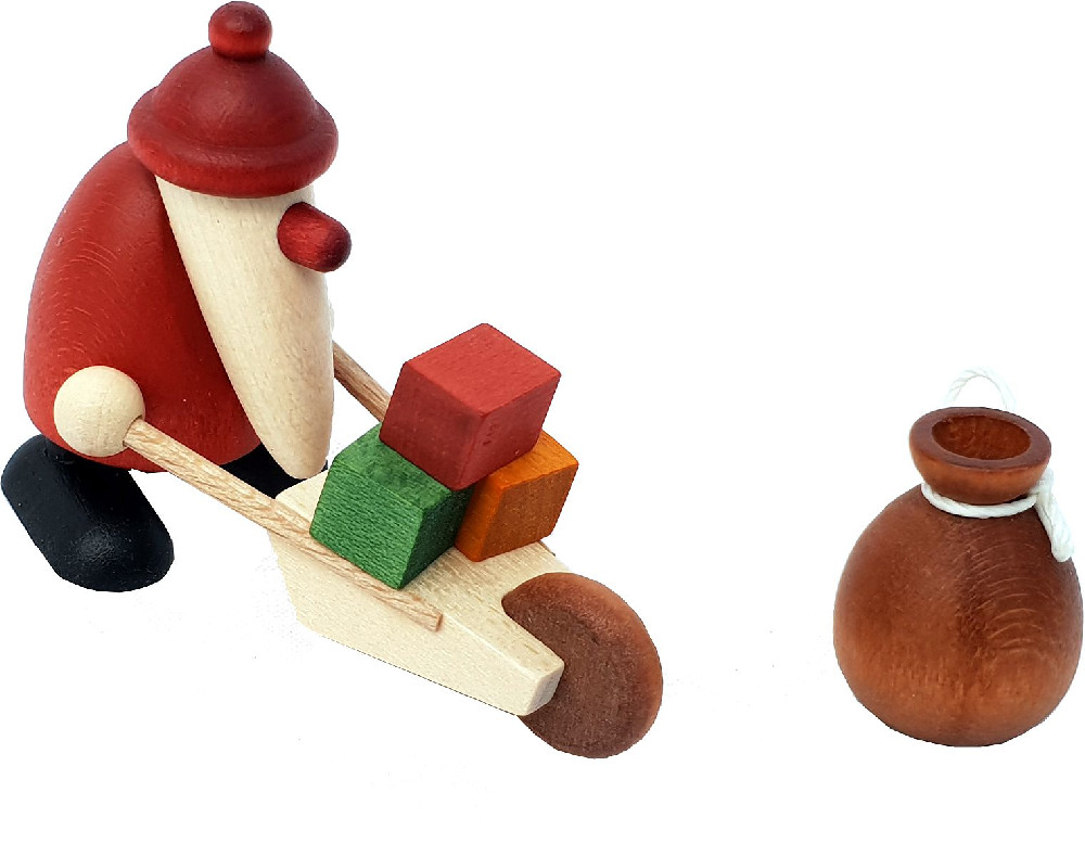 Miniatur-Set 3 - Weihnachtsmann mit Schubkarre und Sack
