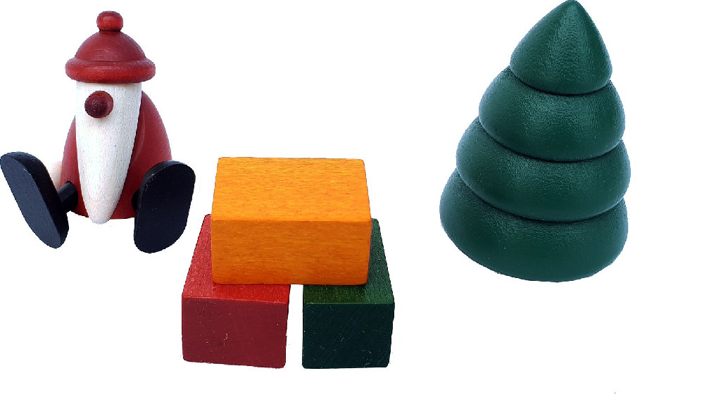 Miniatur-Set 1 - Weihnachtsmann auf Kante sitzend mit Baum und Geschenken