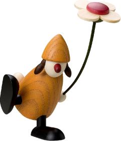 Gratulantin Sophie mit Blume, auf Kante sitzend/tanzend, gelb Gratulantin Sophie mit Blume, auf Kante sitzend/tanzend, gelb