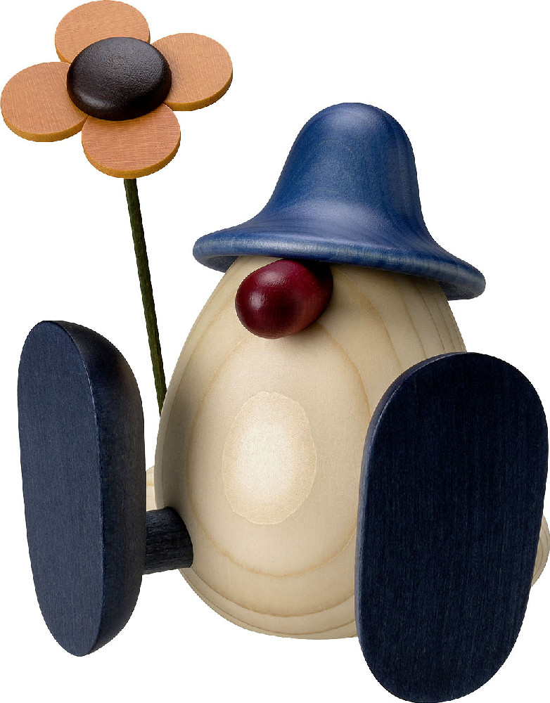 Eierkopf Erwin mit Blume, sitzend, blau