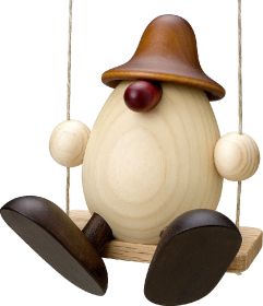 Eierkopf Bruno auf Schaukel, braun Eierkopf Bruno auf Schaukel, braun