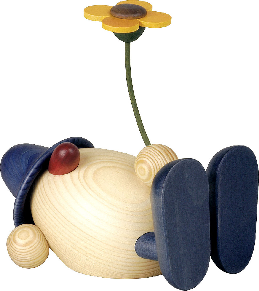 Eierkopf Vater Oskar mit Blume, liegend, blau
