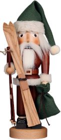 Nußknacker Weihnachtsmann mit Ski natur