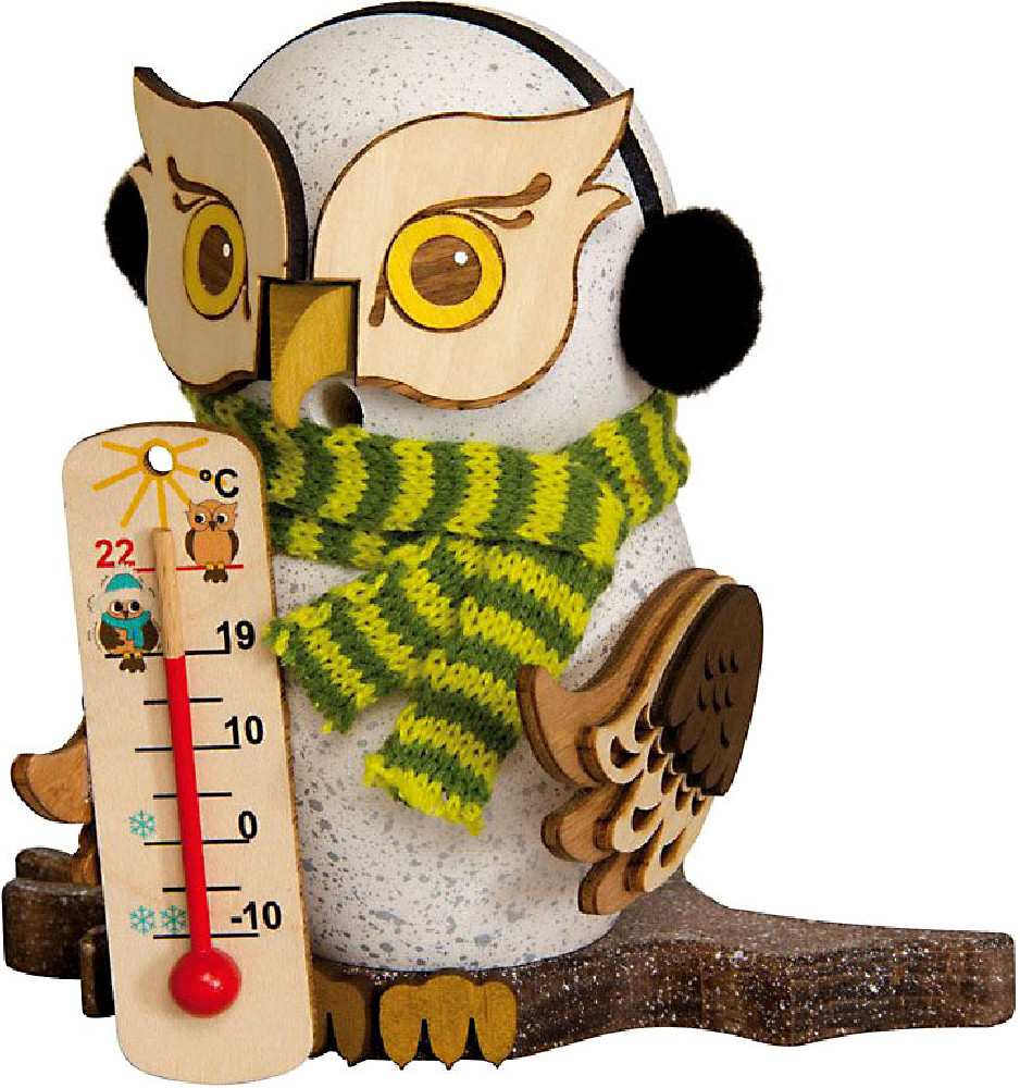 Räucherfigur Schnee-Eule mit Thermometer
