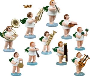 Engelmusikanten 10-teilig, Variante 7 - mit Krone Engelmusikanten 10-teilig, Variante 7 - mit Krone