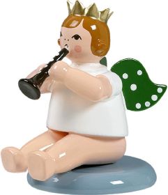 Engel mit Flöte, flach sitzend, mit Krone Engel mit Flöte, flach sitzend, mit Krone