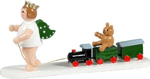 Engel mit Eisenbahn und Bär, mit Krone