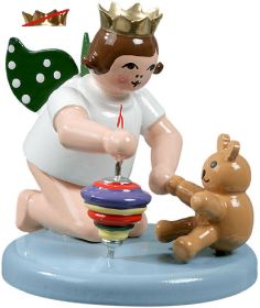 Engel mit Kreisel und Teddy - kniend, ohne Krone