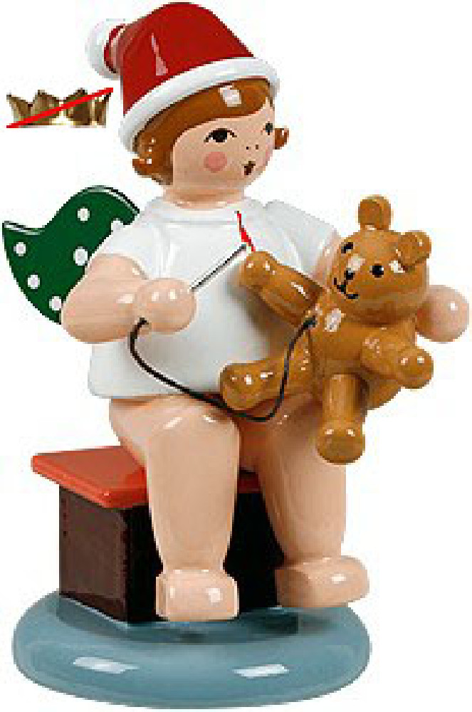 Weihnachtsengel mit Teddy - sitzend, ohne Krone