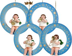 Baumbehang Engel im blau-weiß schattierten Ring - Variante 2, mit Krone Baumbehang Engel im blau-weiß schattierten Ring - Variante 2, mit Krone