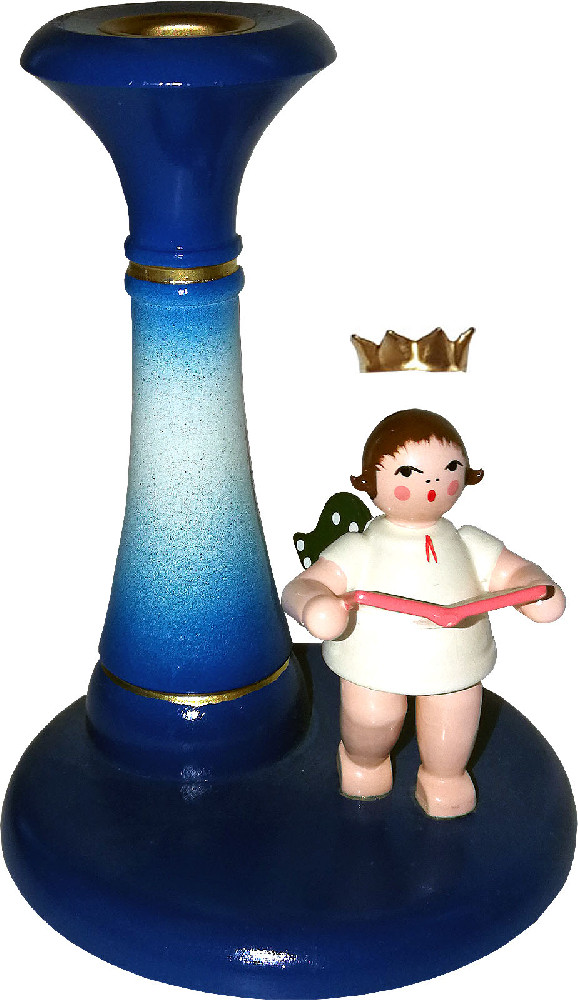 Kerzenhalter, blau - Engel stehend, mit Krone