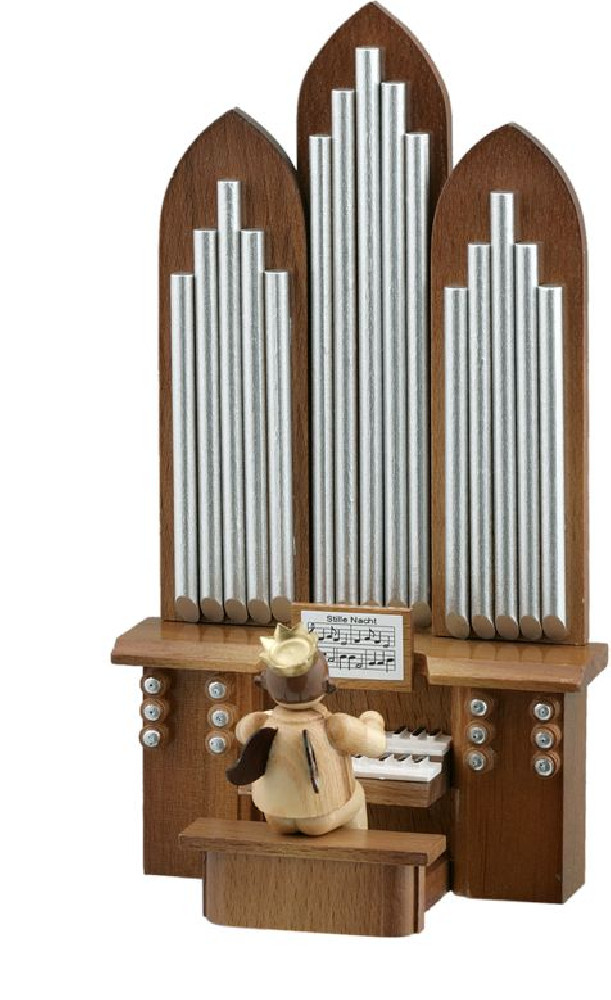 Engel mit Orgel Natur (ohne Spielwerk) mit-Krone