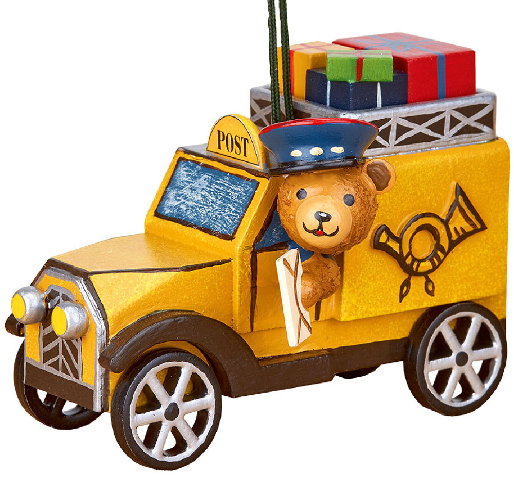 Baumbehang Postauto mit Teddy 