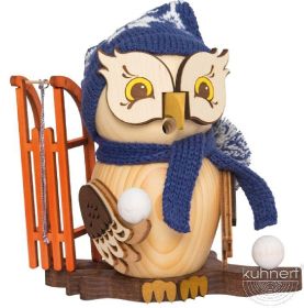 Räucherfigur Eule mit Schlitten