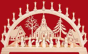 Schwibbogen Seiffener Kirche mit Kurrende Schwibbogen Seiffener Kirche mit Kurrende