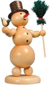 Schneemann mit Besen und Vogel