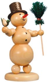 Schneemann mit Besen und Vogel - groß