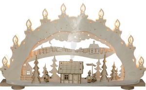 Schwibbogen Winterzauberland, mit Räucherhaus, 10 flg. Schwibbogen Winterzauberland, mit Räucherhaus, 10 flg.