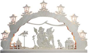 Schwibbogen Kinder bauen Schneemann, 7 flg. Schwibbogen Kinder bauen Schneemann, 7 flg.