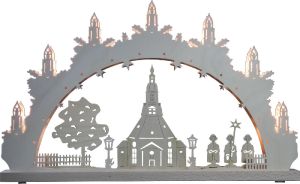 Schwibbogen Seiffener Kirche, 7 flg. Schwibbogen Seiffener Kirche, 7 flg.