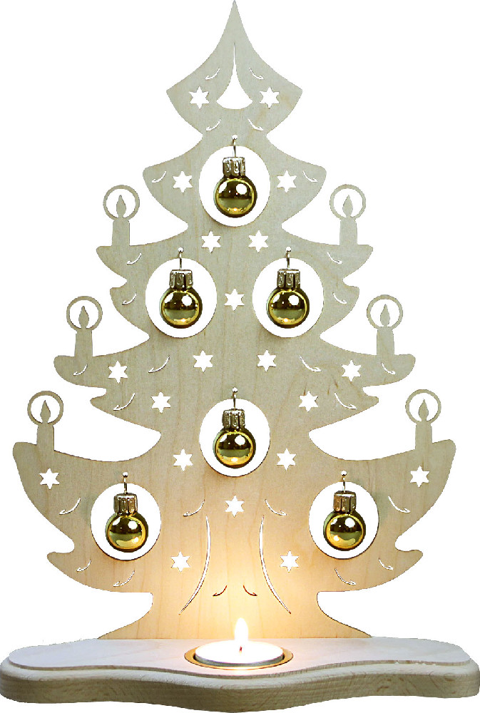 Teelichthalter Weihnachtsbaum mit goldenen Kugeln