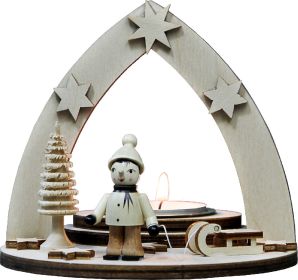 Teelichthalter Winterkind mit Schlitten