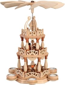 Tischpyramide natur, 3-stöckig, Waldmotiv, für 6 Teelichter Tischpyramide natur, 3-stöckig, Waldmotiv, für 6 Teelichter