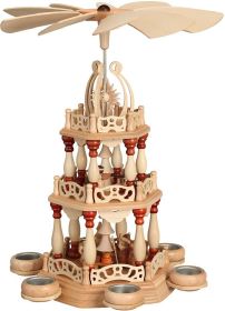 Tischpyramide natur, 3-stöckig, Bescherung, für 6 Teelichter Tischpyramide natur, 3-stöckig, Bescherung, für 6 Teelichter