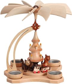 Tischpyramide natur, spielende Katzen, für 4 Teelichter Tischpyramide natur, spielende Katzen, für 4 Teelichter