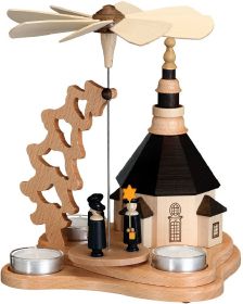 Pyramide mit Seiffener Kirche, natur, für 3 Teelichter Pyramide mit Seiffener Kirche, natur, für 3 Teelichter