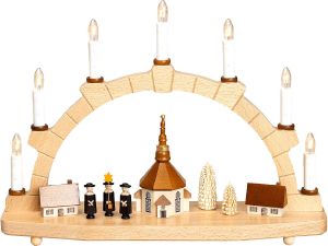 Schwibbogen Seiffener Kirche mit Kurrende Schwibbogen Seiffener Kirche mit Kurrende