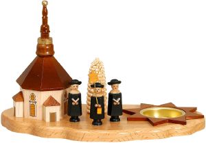 Teelichthalter Seiffener Kirche, Kurrende und Bäumchen