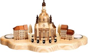 Teelichthalter Dresdner Frauenkirche mit Häuser Neumarkt, Sänger und Bäumchen