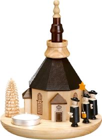 Teelichthalter Seiffener Kirche, Kurrende und Bäumchen - groß