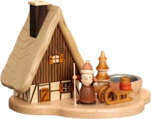 Teelichthalter - Räucherhaus mit Weihnachtsmann, natur