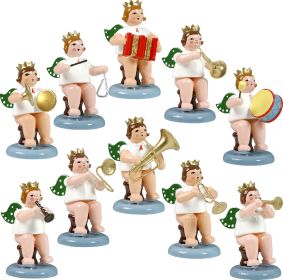 Engelmusikanten, sitzend, 10-teilig, Variante 1 - mit Krone Engelmusikanten, sitzend, 10-teilig, Variante 1 - mit Krone