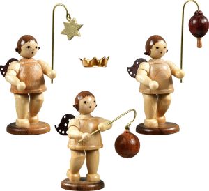 Lampionengel, 3-teilig, Variante 1 - mit Krone, natur