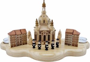 Teelichthalter Dresdner Frauenkirche mit Häuser Neumarkt, Sänger und Bäumchen