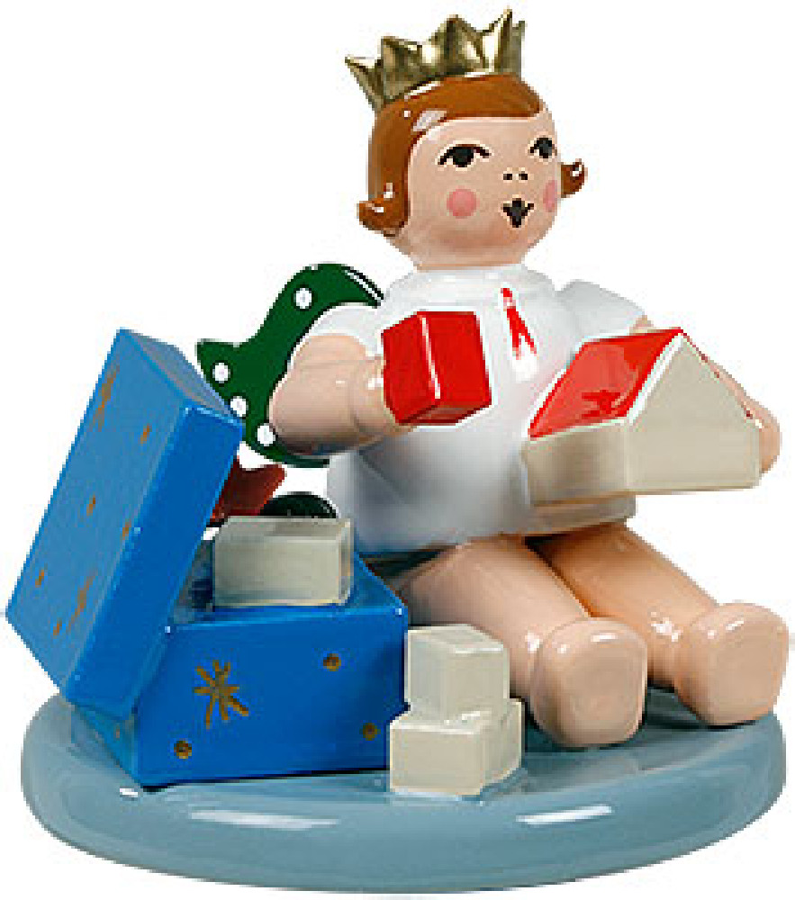 Engel mit Spielzeugkiste - sitzend, mit Krone